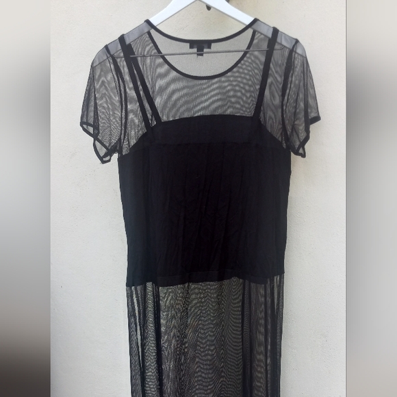 🌞 Black Sheer Swim Coverup Tunic with Slit Sz L Cha cha Vente Very good condt - Picture 4 of 5